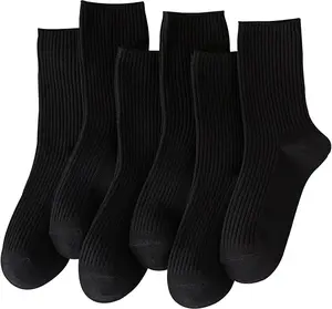 6Pairs Solid Color Black Socks,Women'S Solid Color Mid-Tube Socks, Easy, Comfortable Athletic Aesthetic Socks