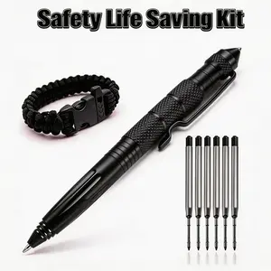 Emergency Survival Kit Set, Includes Whistle Paracord Bracelet, Window Breaker Pen with 6 Replacement Refills, Basic Safety Equipment