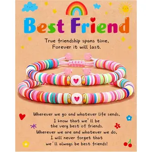 Easter Basket Stuffers-  Bracelets for 2 Girls, Cute BFF Matching Heart Friendship Bead Bracelet for