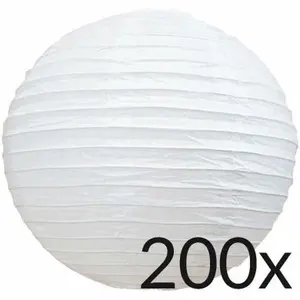 BULK PACK (200) 12" White Round Parallel Ribbing Paper Lantern