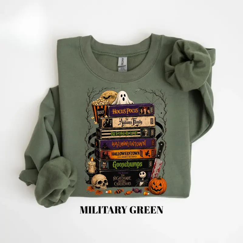 Halloween Movies Books Sweatshirt, Retro 90s Horror Movie Crewneck, Creepy Movie Night Graphic Sweatshirt, Halloween Witch Outfit, Spooky Season Gift