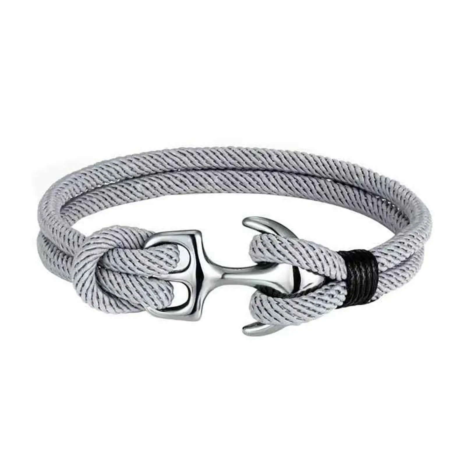 Jewelry Fan Premium Nylon Rope Bracelet with Silver Color Stainless Steel Anchor Accent 8 Inches Navy Blue Fashion Accessory