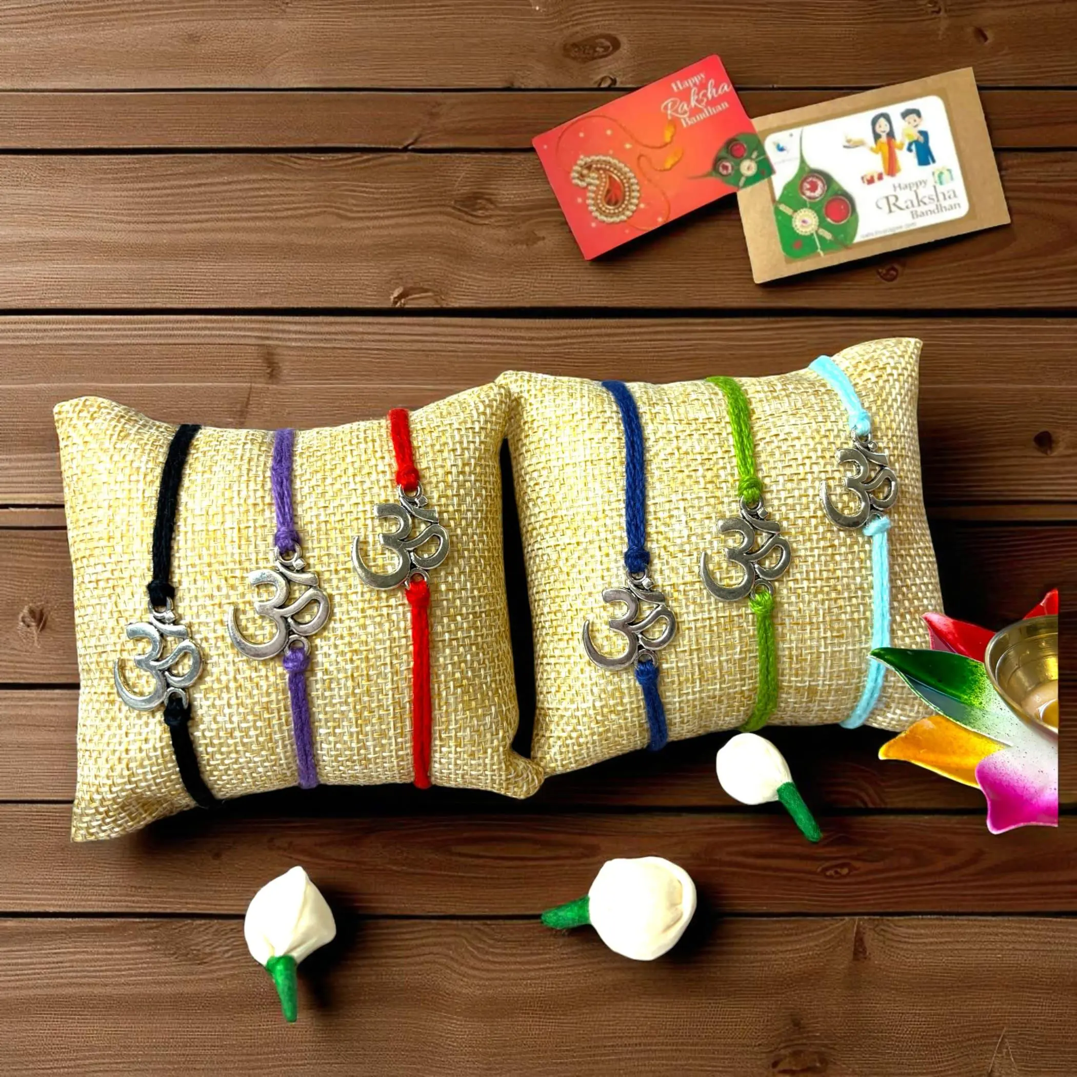 Om Designer Rakhi Bracelet Set | Handmade with Roli Chawal & Greeting Card | Raksha Bandhan Celebration | Cherish Love & Protection