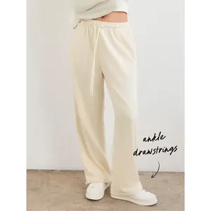 Cider Cotton-blend Mid Rise Solid Drawstring Wide Leg Trousers