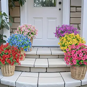 UV Resistant Outdoor Artificial Daisy Flowers, Colorful Eucalyptus Tea Blossoms, Realistic Decor for Garden Patio Balcony Window Sill, Outdoor Fake Flowers