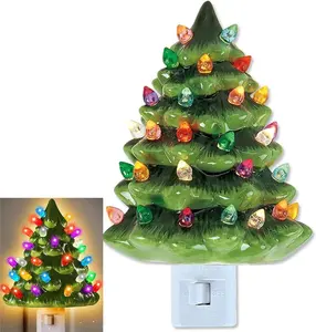 Christmas Green tree Night Light Plug into Wall Christmas Tree Cute Night Light for Kids Plug in Nightlight with 360° Rotatable for Christmas Decor Party