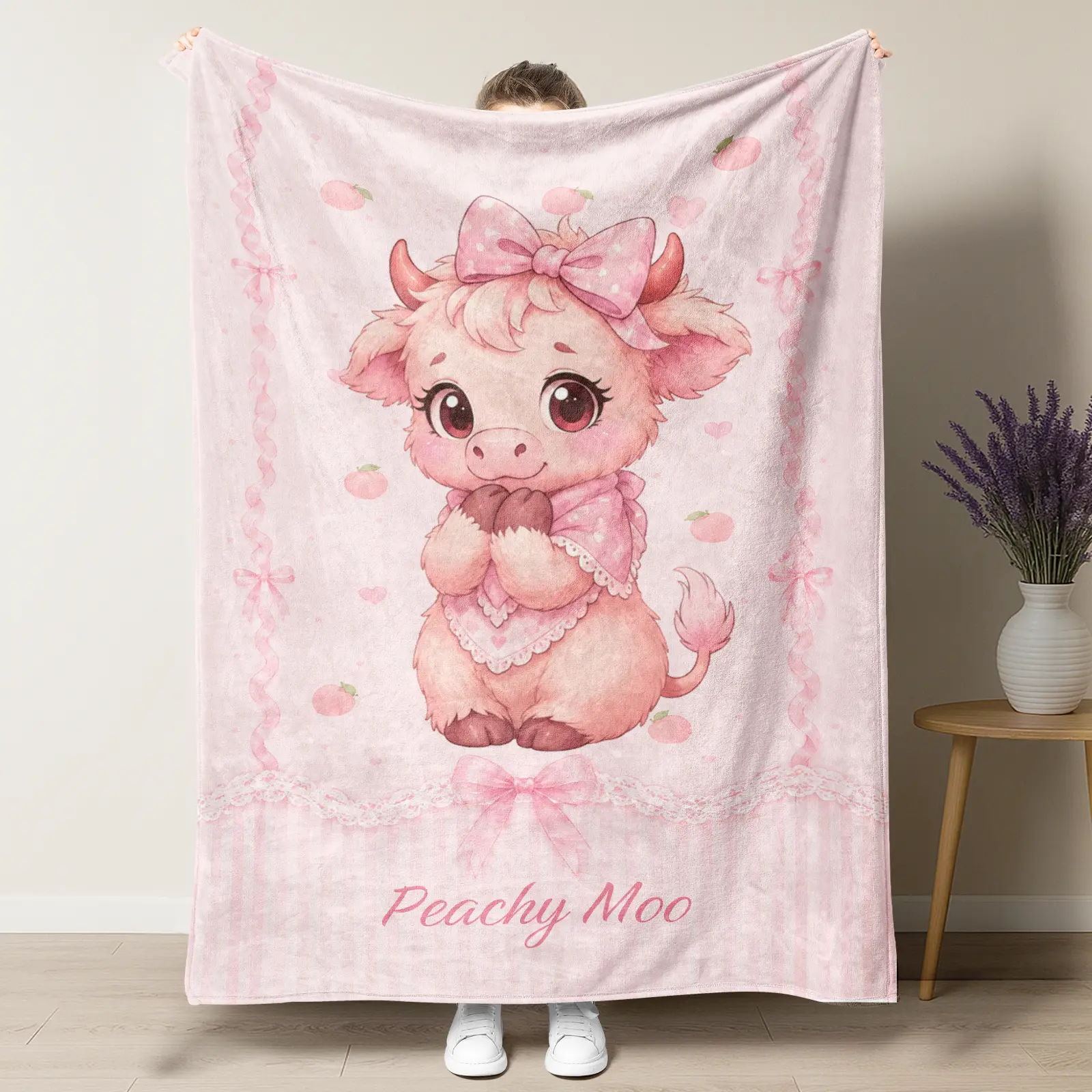 Pink Peachy Cow Blanket