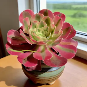 Viral Aeonium ‘Pink Witch’ Variegata – Colorful Live Succulent | Bare Root, Easy-Care Aesthetic Plant Gift & Home Decor