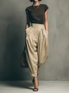 2026 Spring Summer New Arrival Women's Vintage Cotton Linen High Waist Harem Pants, Fashionable Ladies' Clothing, Comfortable and Stylish