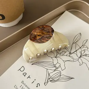 Cream Marble Claw Clip