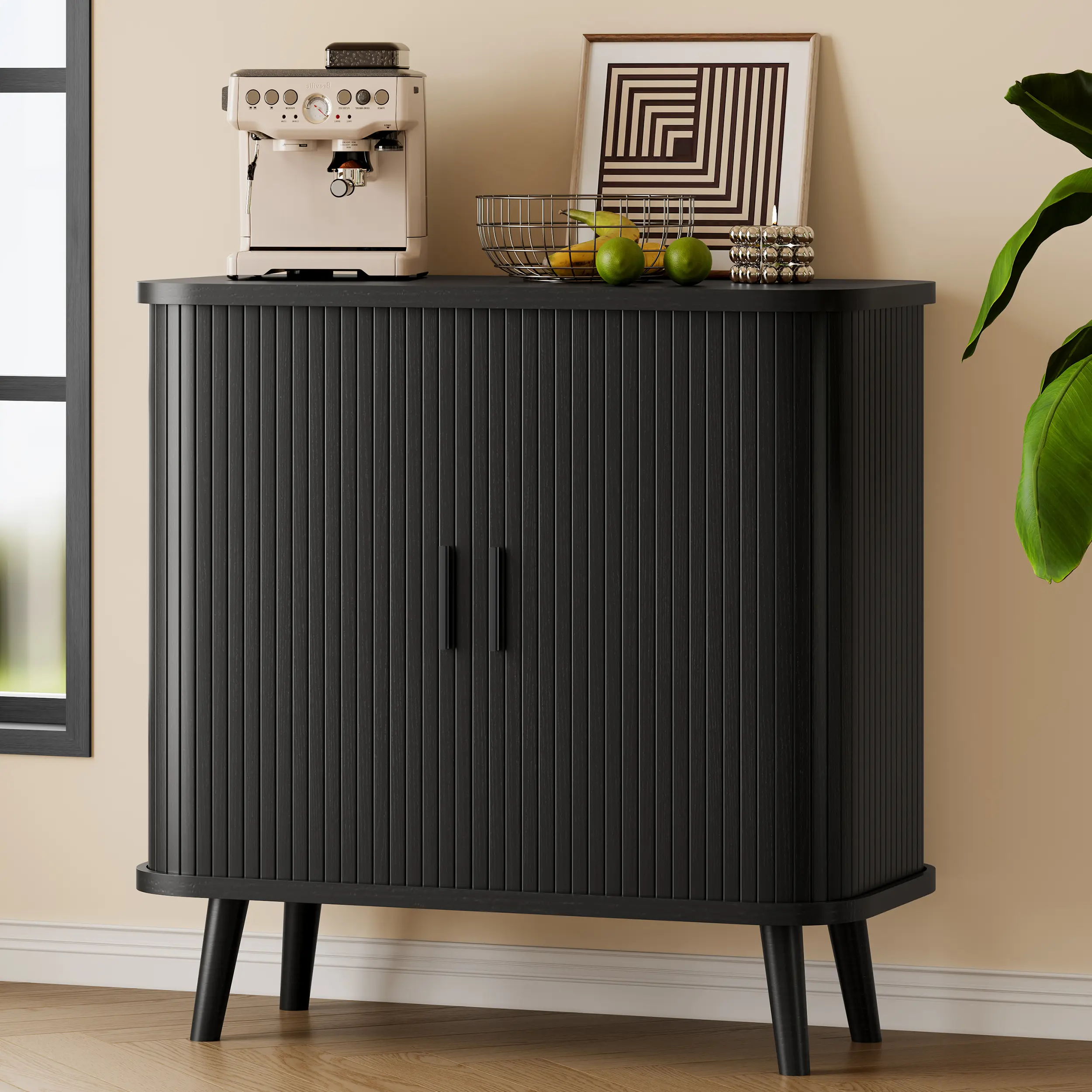 Sideboard, Buffet Cabinet with 2 Sliding Tambour Doors, Adjustable Shelves for Kitchen Storage Cabinet, Fluted Accent Entryway Cabinet for Living Room,Modern Accent Coffee Bar Console Table for Kitchen fathers day gift ideas