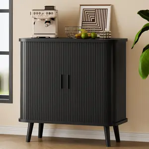 Sideboard, Buffet Cabinet with 2 Sliding Tambour Doors, Adjustable Shelves for Kitchen Storage Cabinet, Fluted Accent Entryway Cabinet for Living Room,Modern Accent Coffee Bar Console Table for Kitchen