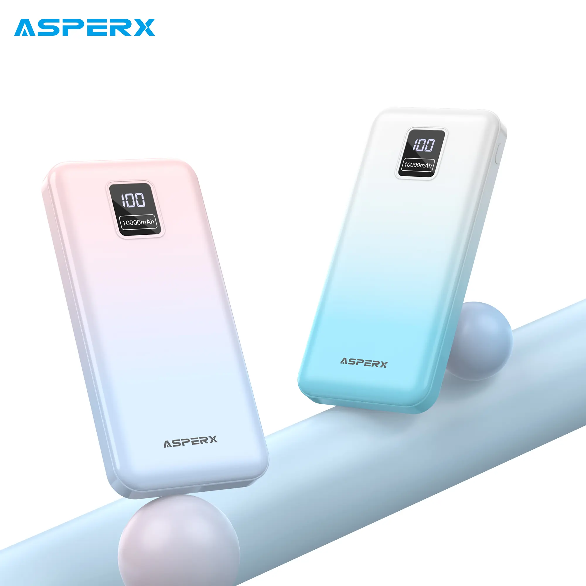 AsperX 2-Pack 10000mAh Power Bank, Portable Charger with Digital Display, USB Cable, Batteries Pack Compatible with Smartphone, Bluetooth, Electronic Device, iPhone 18 Series