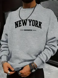 Men's Letter Print Round Neck Sweatshirt, Regular Fit Casual Long Sleeve Crew Neck Pullover for Fall & Winter, Fashion Men's Top for Daily Wear
