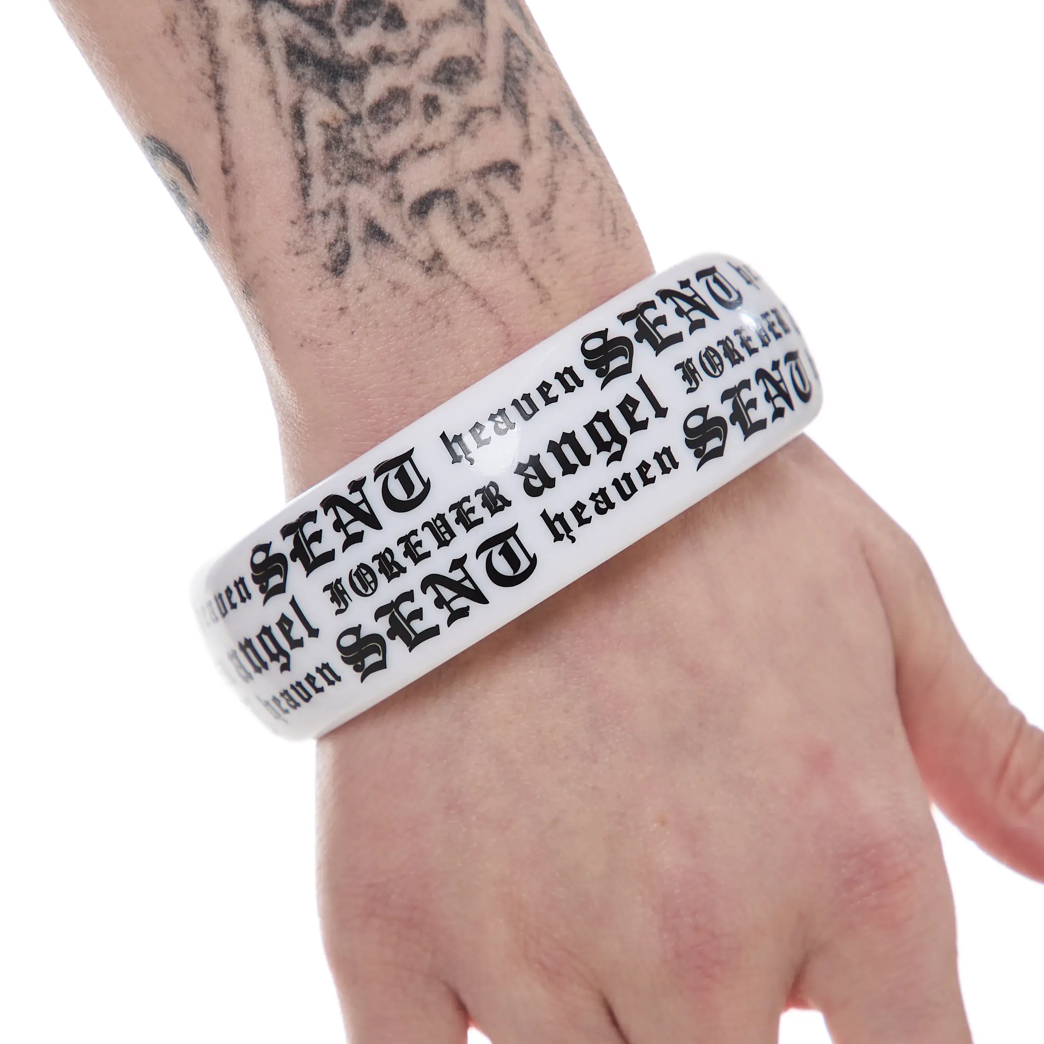 HeavenSent Forever Bangle | White Acrylic Bangle With Allover Print.