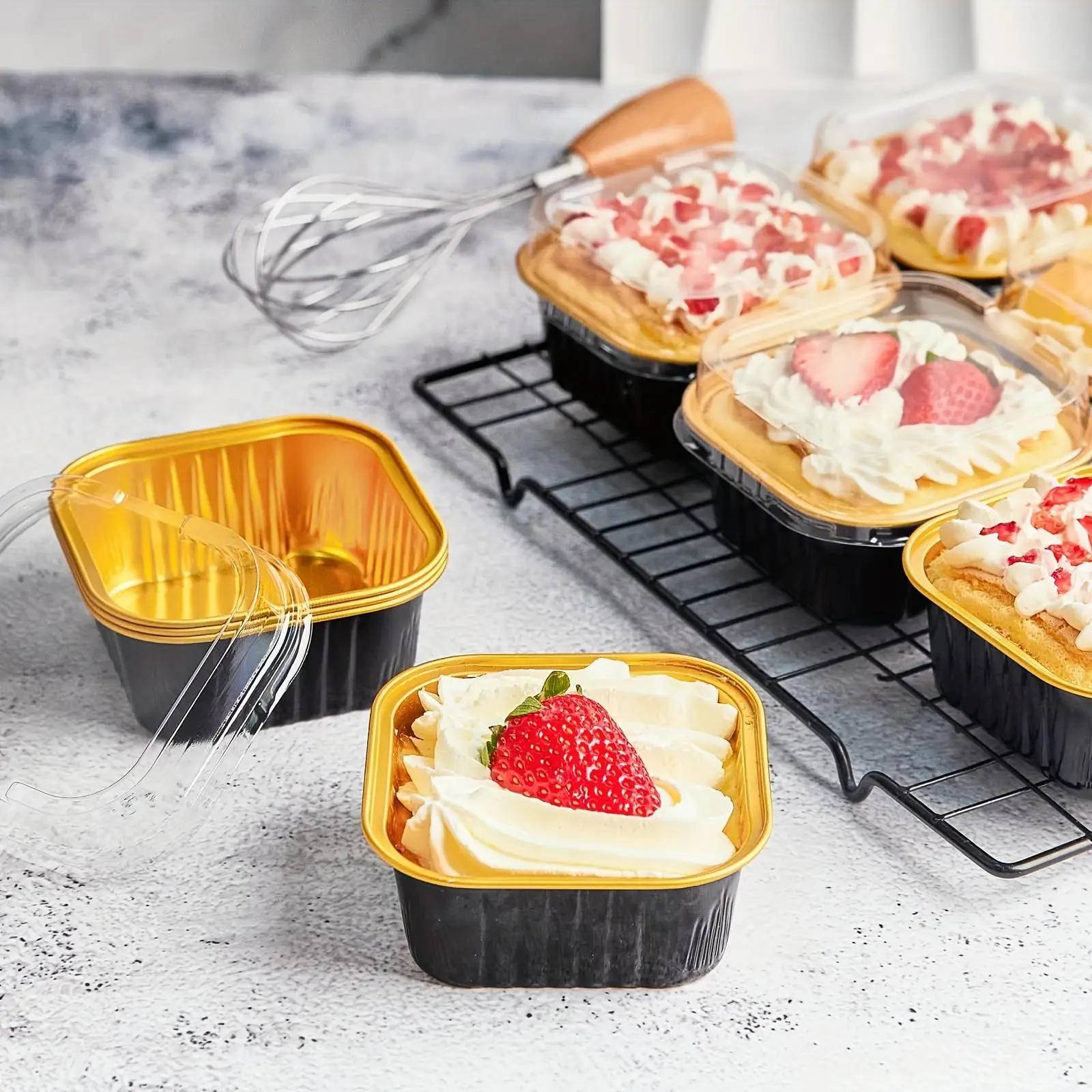Disposable Baking Cup, 20/50pcs Square Aluminum Foil Cake Cup, Baking Utensils for Home Kitchen, Party, Wedding, Picnic, Kitchen Accessories