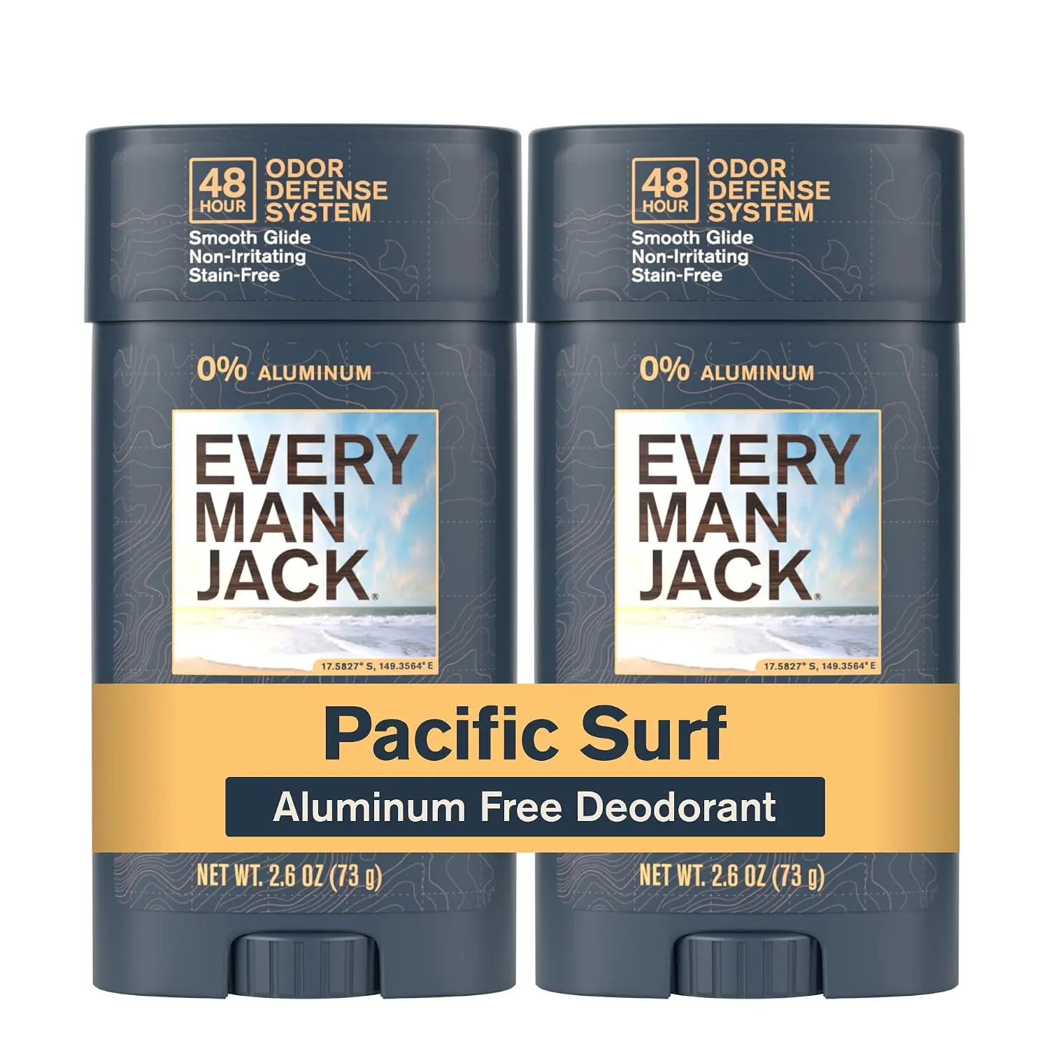 Every Man Jack Men's Deodorant - 48-Hour Odor Defense Blend - Aluminum Free - Contains Postbiotics, Tapioca Starch & Oat Powder, 2.6 oz, 2-Pack