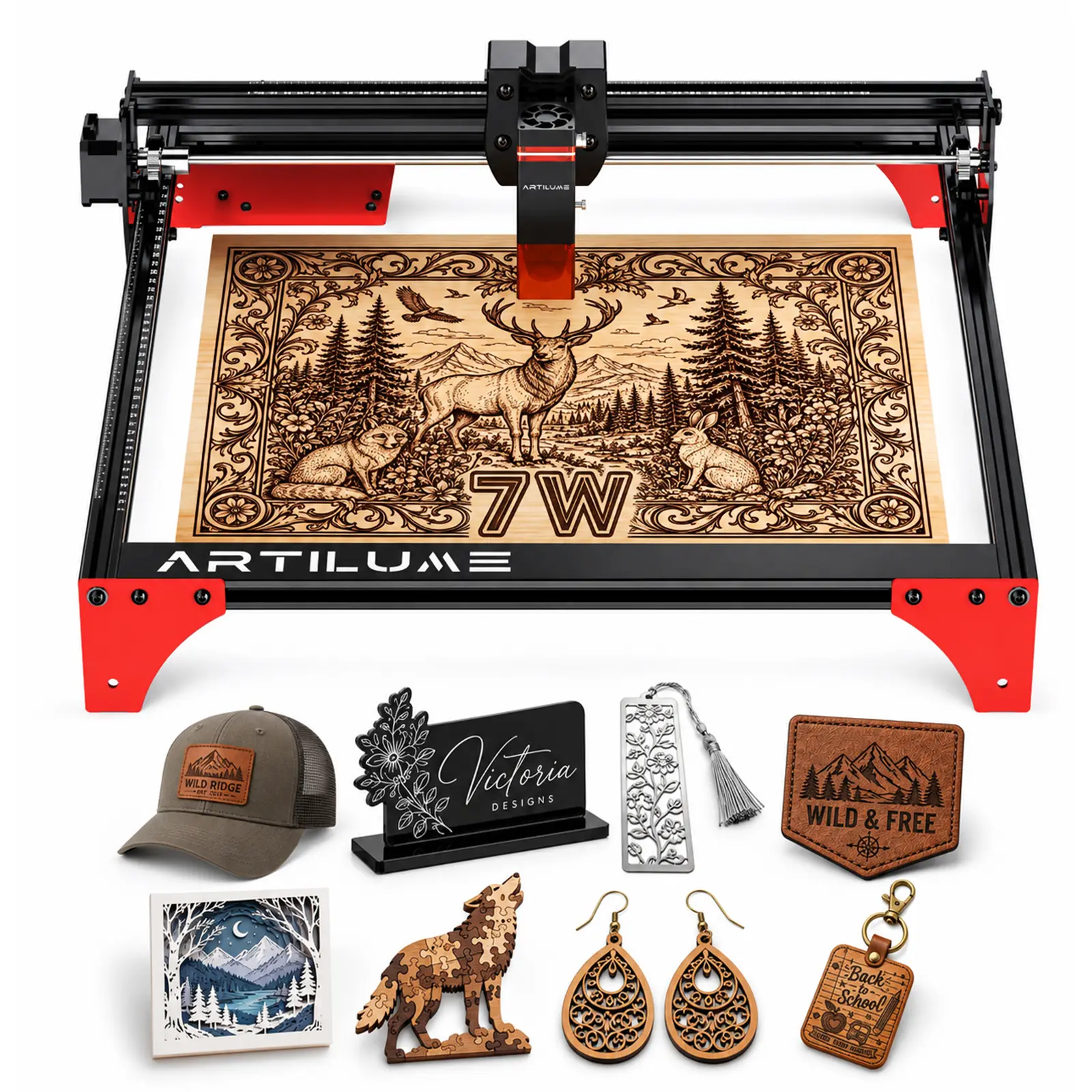 ARTILUME K4 7W Laser Engraver & Cutter, 400×400mm Large Workspace, 0.06mm Ultra-Precise Engraving, High-Speed Performance, No App, for Wood, Metal, Acrylic & Fabric, Personalized Gifts, Crafts & Large Projects,toolupgrade