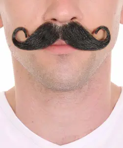 Men's Black Rollie Mustache Set – Cosplay Facial Hair for Pitchers, Flame-retardant Synthetic Fiber