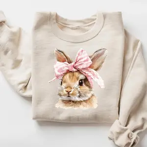 Easter Bunny Sweatshirt or T-Shirt, Retro Easter Sweater, Coquette Bow Bunny Sweater, Easter Bunny Sweater, Cute Bunny Easter Day Gift,Bunny Sweatshirt