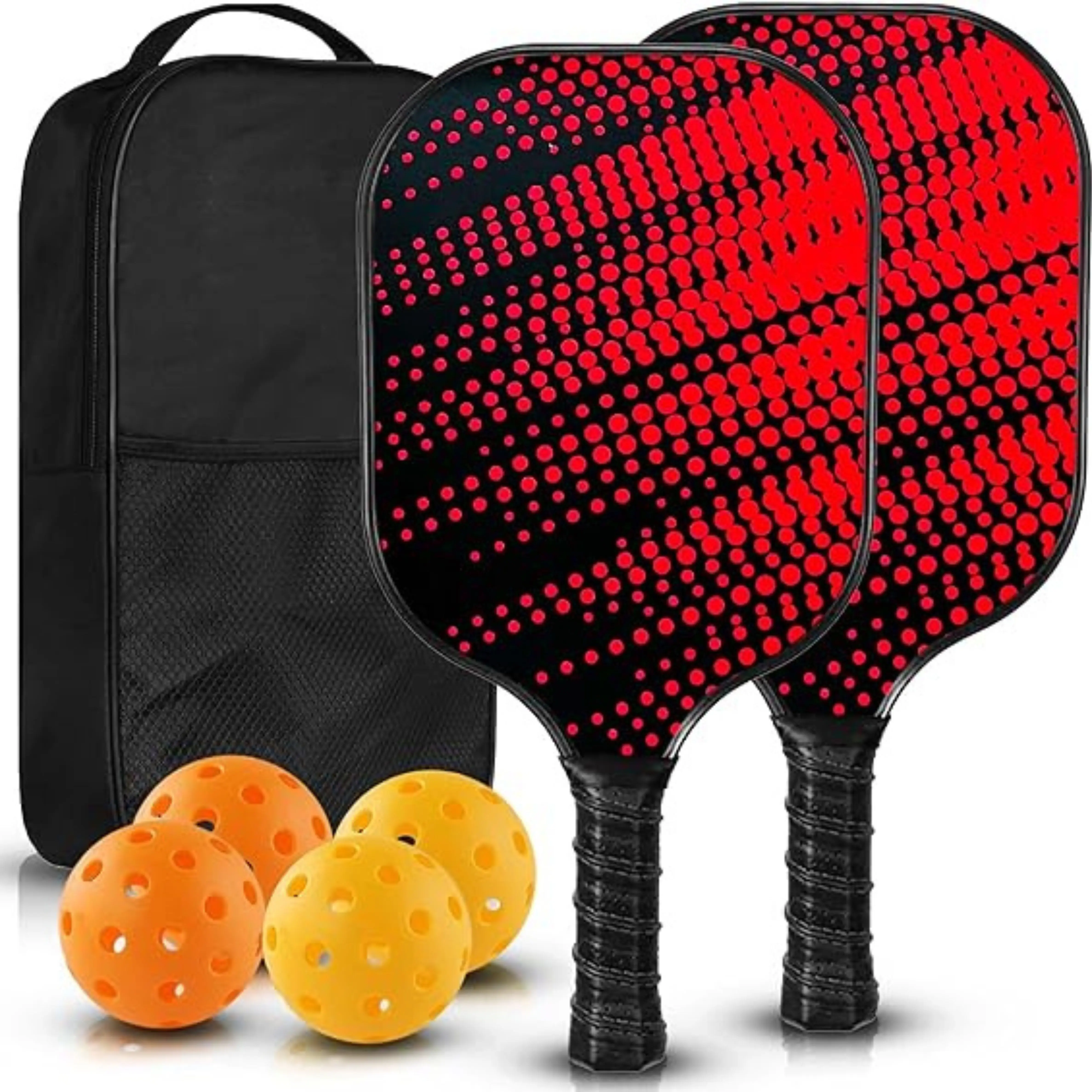 Pickleball Paddle Set-2 Lightweight Fiberglass Rackets with 4 Pickleballs & Carry Bag, Durable Paddle Set for Beginners & Pros, Unisex Pickleball Gift