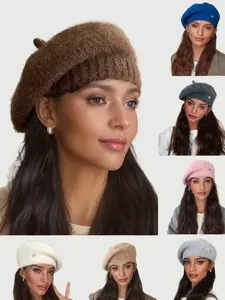 Women's Fitted Beret Hat, Plain Woven Fabric, Casual Style, All Season Wear, Perfect for Daily Use, Knit Hat