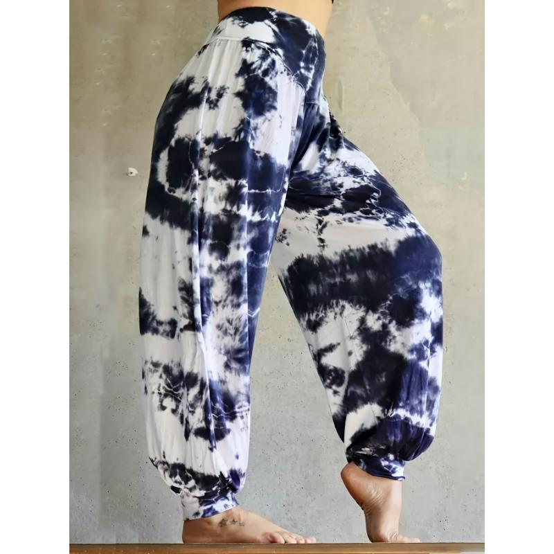 Plus Size Tie Dye Print Baggy Joggers, Casual Elastic Waist Pants For Spring & Summer, Women's Plus Size Clothing