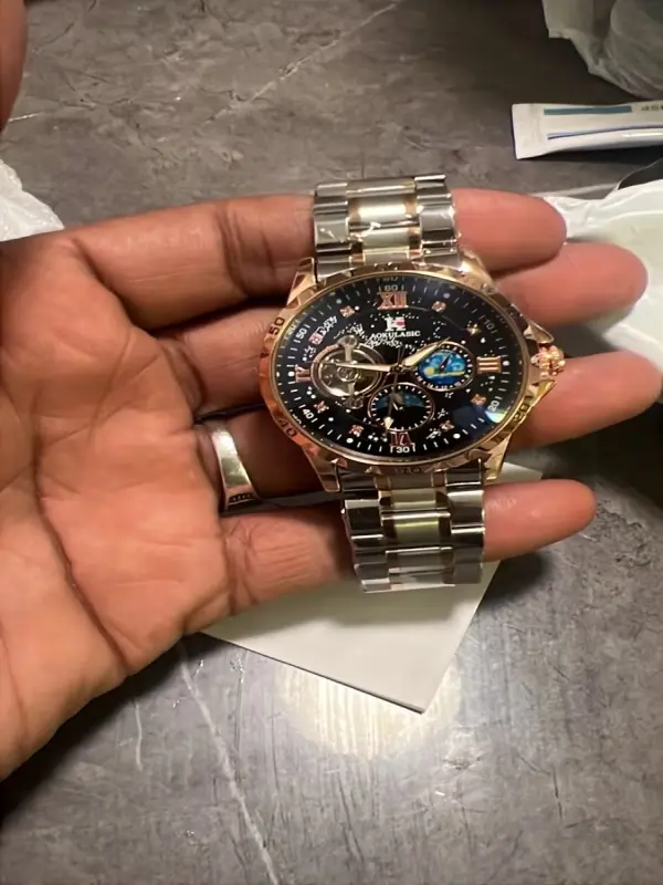 AOKULASIC Men’s Luxury Automatic Tourbillon Moon Phase Skeleton Watch, Rose Gold Fashion Men’s Wristwatch