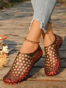 Women's New Flat Roman Hollow Out Breathable Rubber Sandals, Round Toe Casual Summer Beach Shoes, Daily Outdoor Activities