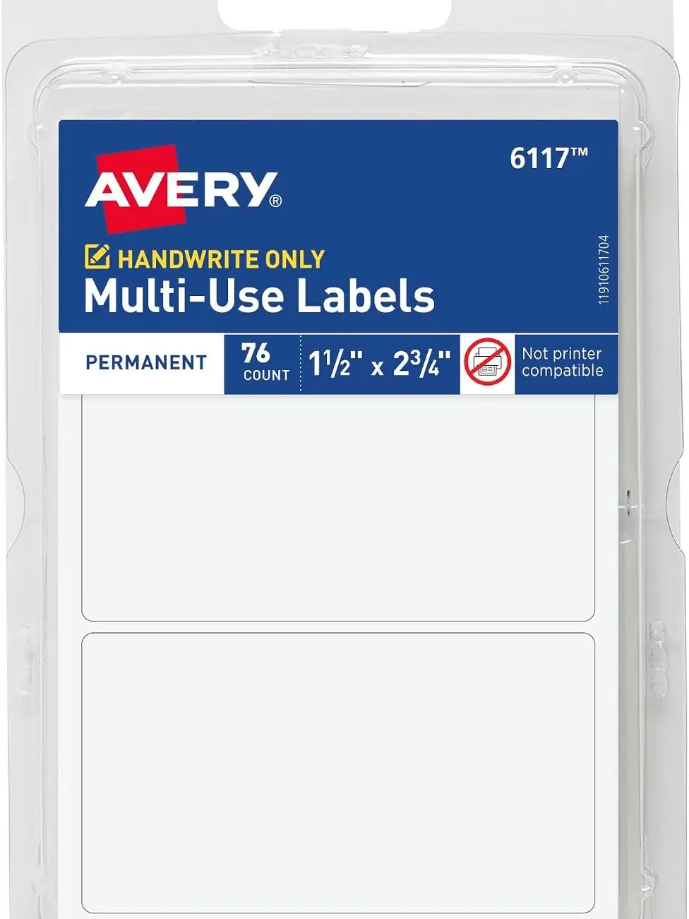 Avery Multi-Use Permanent Labels, 1.5" x 2.75", White, Non-Printable, 76 Blank Labels Total (6117)