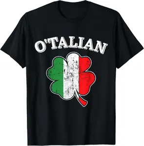 100% Cotton O'Talian Shamrock and Italy Flag for Italian St Patricks Day T-Shirt