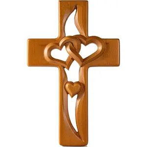 Marriage Cross for Wall Love Wall Decor, Handmade Wooden Intertwined Heart Wall Cross for Wedding Valentine Christmas  (, 10 Inch)