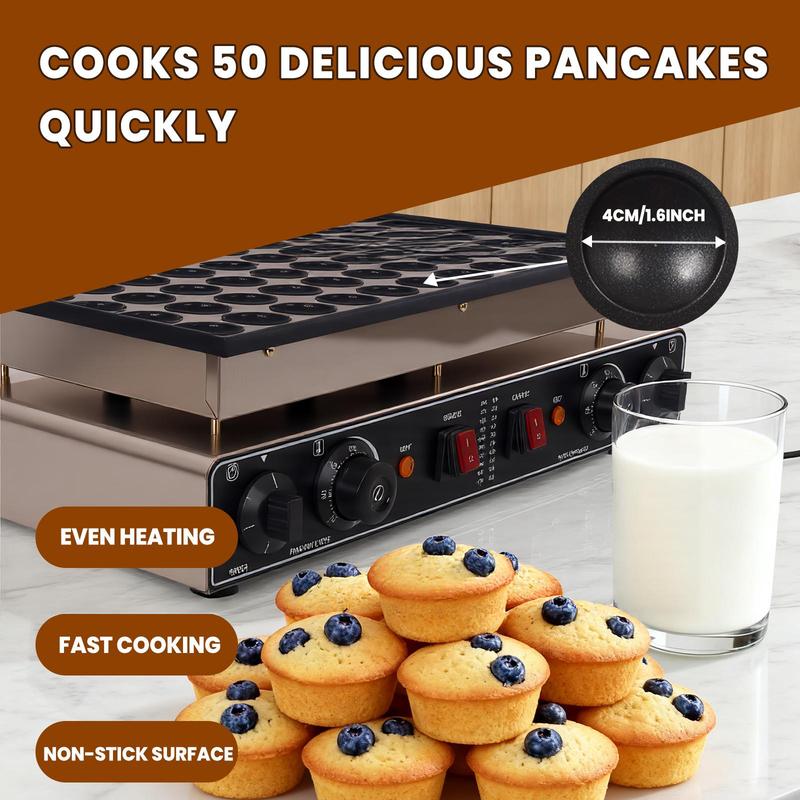 Commercial Mini Pancake Maker, Stainless Steel Pancake Maker Machine with Waterproof Switch & Even Heating, 110V Non-Stick Dutch Pancake Baker for Fast Cooking, Coffee Shop, Party (50pcs) Commercial Mini Pancake Maker, Stainless Steel Pancake Maker Machine with Waterproof Switch & Even Heating, 110V Non-Stick Dutch Pancake Baker for Fast Cooking, Coffee Shop, Party (50pcs)