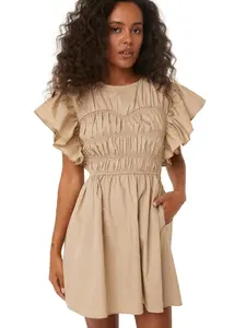 Misa Radha Dress in Sand Solid Poplin Plain