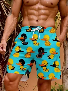 men's shorts Duck Pattern Print With Yellow And Black Ducks 3D full-frame printing sports and leisure Tropical spring and summer vacation beach tide, beach, digital, drawstring, breathable, Pockets