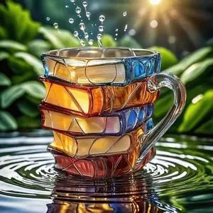 Creative Stacked Painted Book Cup Mug Display, High-End Aesthetic Desktop Resin Stainless Steel Coffee Cup Craft, Unique Books Cup