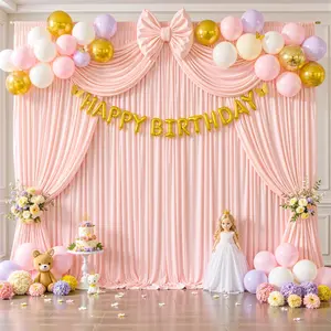 Light Pink Backdrop Curtains – Wrinkle Free Soft Fabric Photo Background for Baby Shower Wedding Birthday Parties