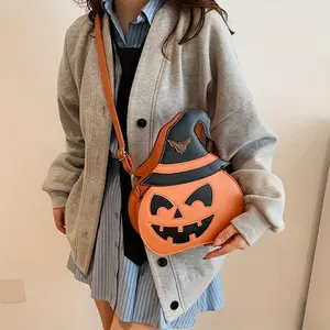 Halloween Pumpkin Crossbody Bag for Women - Large Capacity Synthetic Faux Leather Shoulder Purse with Adjustable Strap, Zipper Closure, and Festive Orange & Black Design, Halloween Accessories