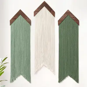 Betylifoy Macrame Wall Hanging Boho Wall Decor, 3 Pcs Handmade Woven Tapestry Green Beige Yarn Tassels Modern Bohemian Wall Art Decorations for Bedroom Living Room Apartment Nursery Bac