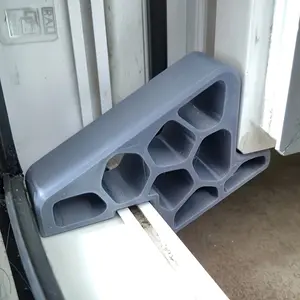 3D-printed window and balcony door stop, Window stopper, with track lock, geometry securely grips door tracks, Lightweight yet robust construction, designed for balcony doors, suitable for indoor or outdoor use, easily removable