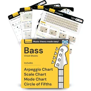 Bass Guitar Chord & Scale Chart Pack 8x8" - Easy Music Theory Cheat Sheets for Learning Chords, Triads, and Progressions |  to School Tool by