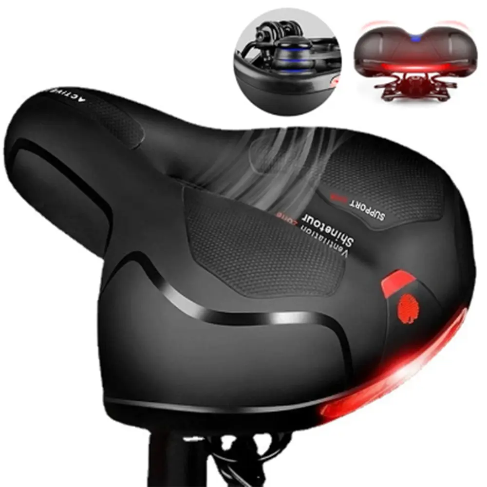 Comfort Bike Seat Wide Bicycle Saddle Replacement Memory Foam Padded Bicycle Saddle Dual Shock Absorbing Reflect Universal Fit For Women Men Sport Sycling