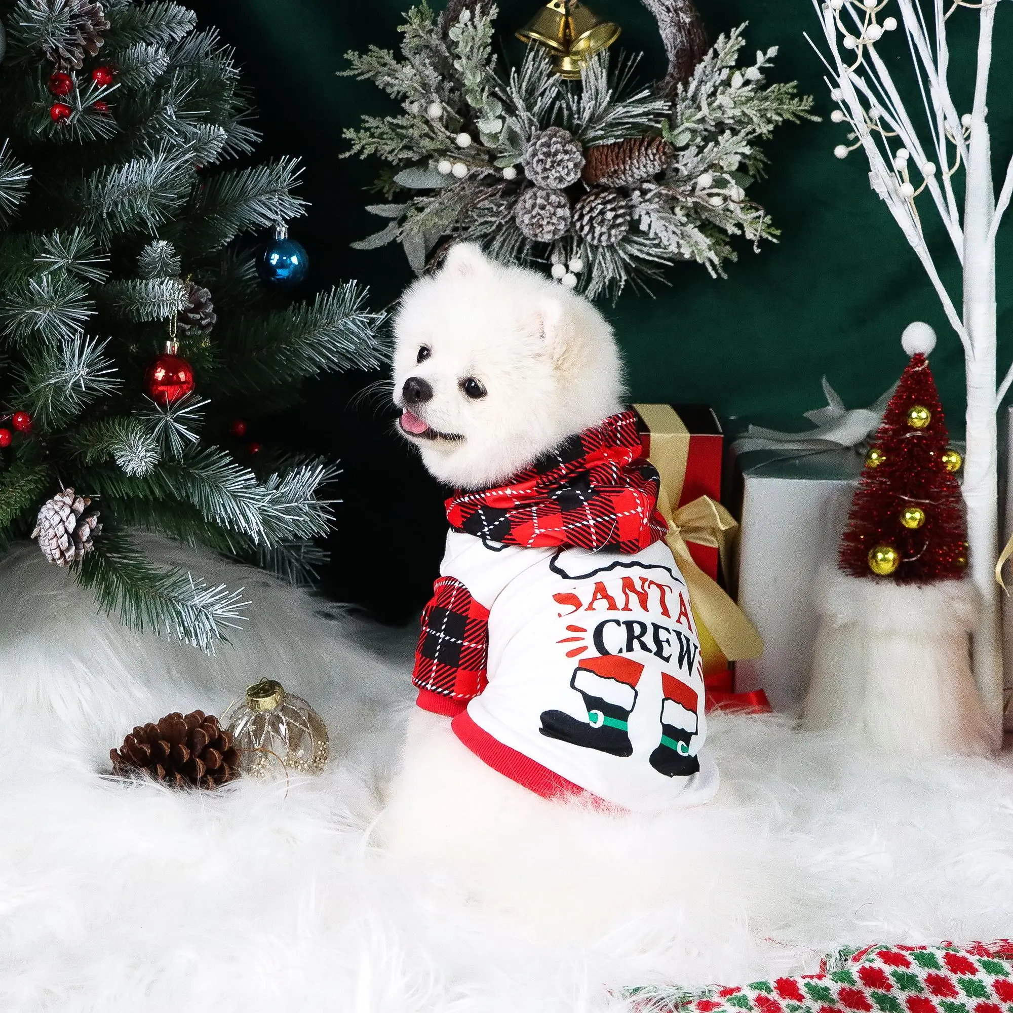 Cute Reindeer Dog Hoodie, Plaid Pattern Pet Clothes, Cute Elk and Santa Claus Pattern Sweatshirts, Warm Dog Coats for Small Medium Puppy Dog Cat, Christmas Gift