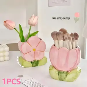 Floral Makeup Brush Storage Bucket, Office Pen Holder Work Organizer Bedroom Decor Desktop Organizer, Stationery Organizer, Office Girly Desk Accessories, Office Desk Accessories, Christmas Gift for Mother