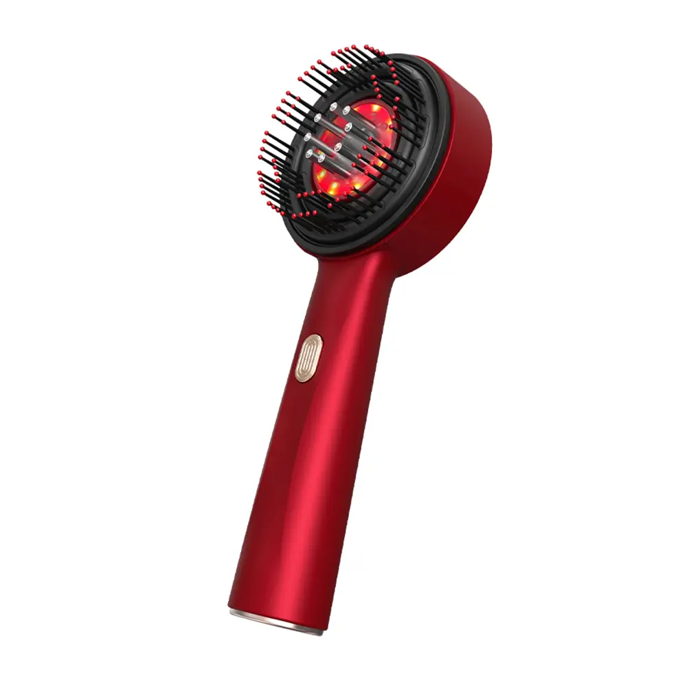 Rechargeable Scalp Massagers, Handheld Electric Comb with Silicone Bristles, 10-Minute Auto Timer, Includes Dust Cover for Home & Travel - Red