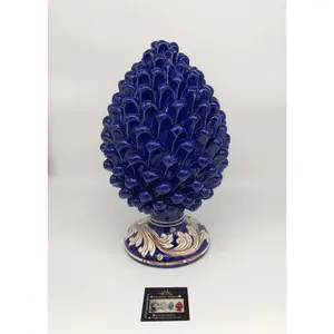 Caltagirone Ceramic Pigna cm H.30 Handcrafted Blue Base Decorated on a Blue background