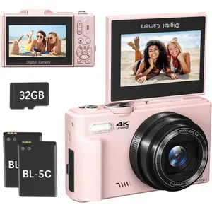 4K Digital Camera, 64MP Compact Vlogging Camera for Photography with WiFi and 3" 180? Flip Screen, 18X Digital Zoom, Ideal for YouTube Creators, Includes 2  & 32GB  SD Card,