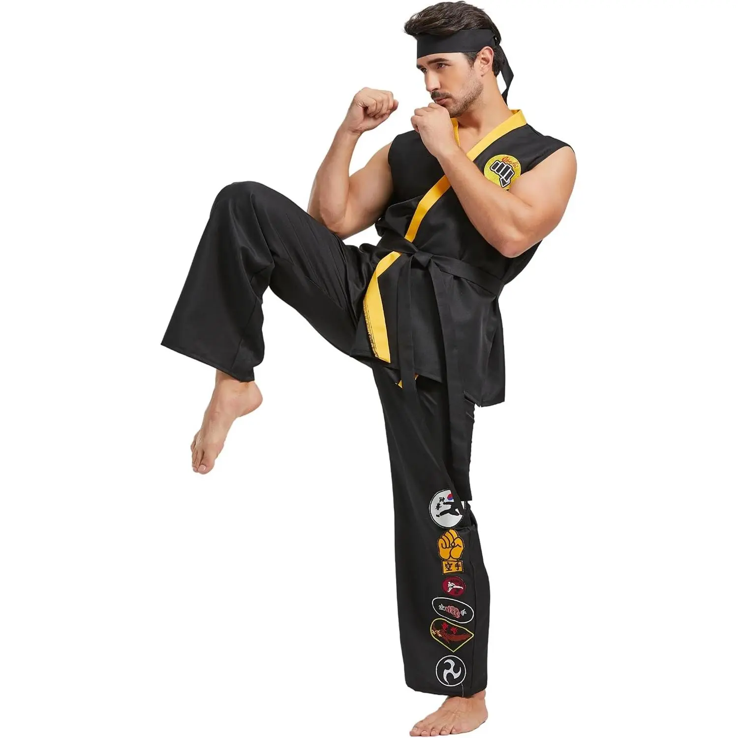 Plus Size Halloween Karate Gi Uniform Set for Adult Unisex Men with Black Belt Headband