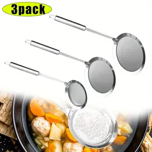 3pcs Multi-Size Stainless Steel Skimmer Strainers: Heat-Resistant Handle Tools for Draining Pasta, Rinsing Veggies & Skimming Soups, for Home Baking, Restaurant Cooking & Daily Food Preparation