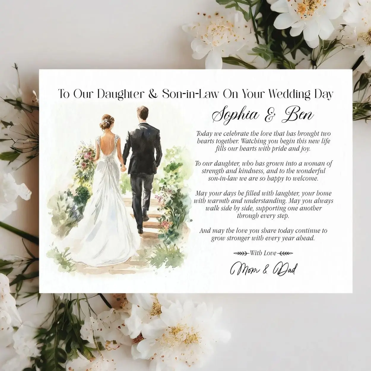 5x7 Custom Wedding Card - Personalized Parent-Gifted Newlywed Keepsake for Daughter & Son-in-Law, Free Standard Shipping, Office Stationery Supplies, No